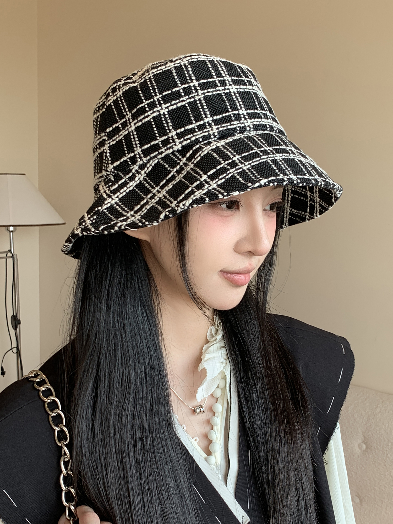 帽子 レディース 格子柄モダンバケットハット