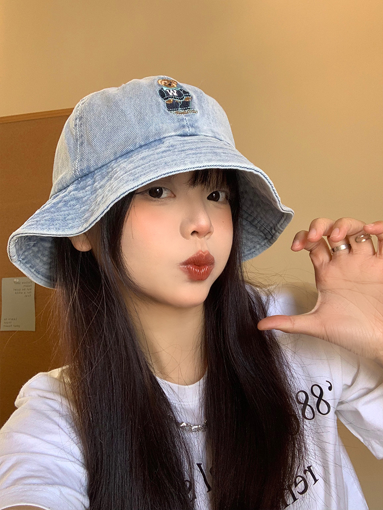 帽子 レディース ワッペン付きデニムバケットハット