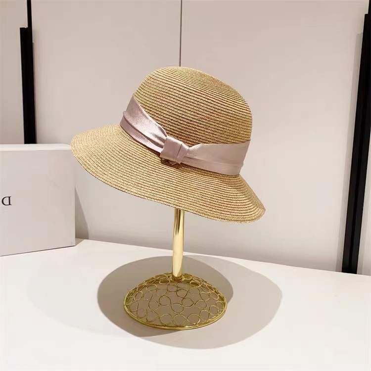 帽子 レディース 上品リボン付きつば広麦わらハット