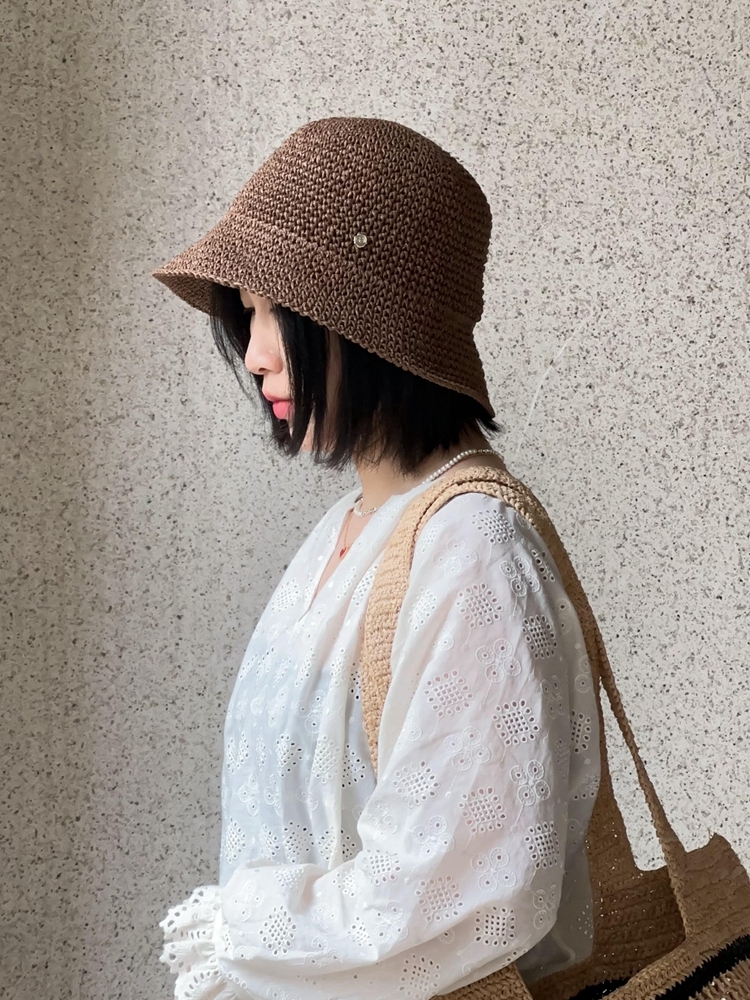 帽子 レディース 涼やか手編みバケットハット