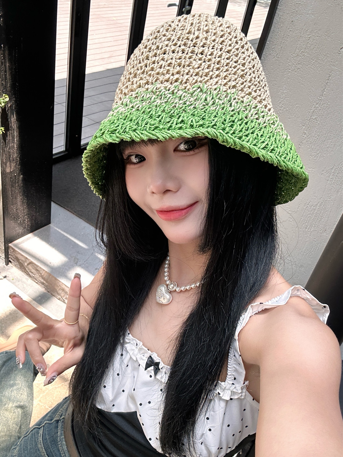 帽子 レディース 二色編み込み涼やか麦わら帽子