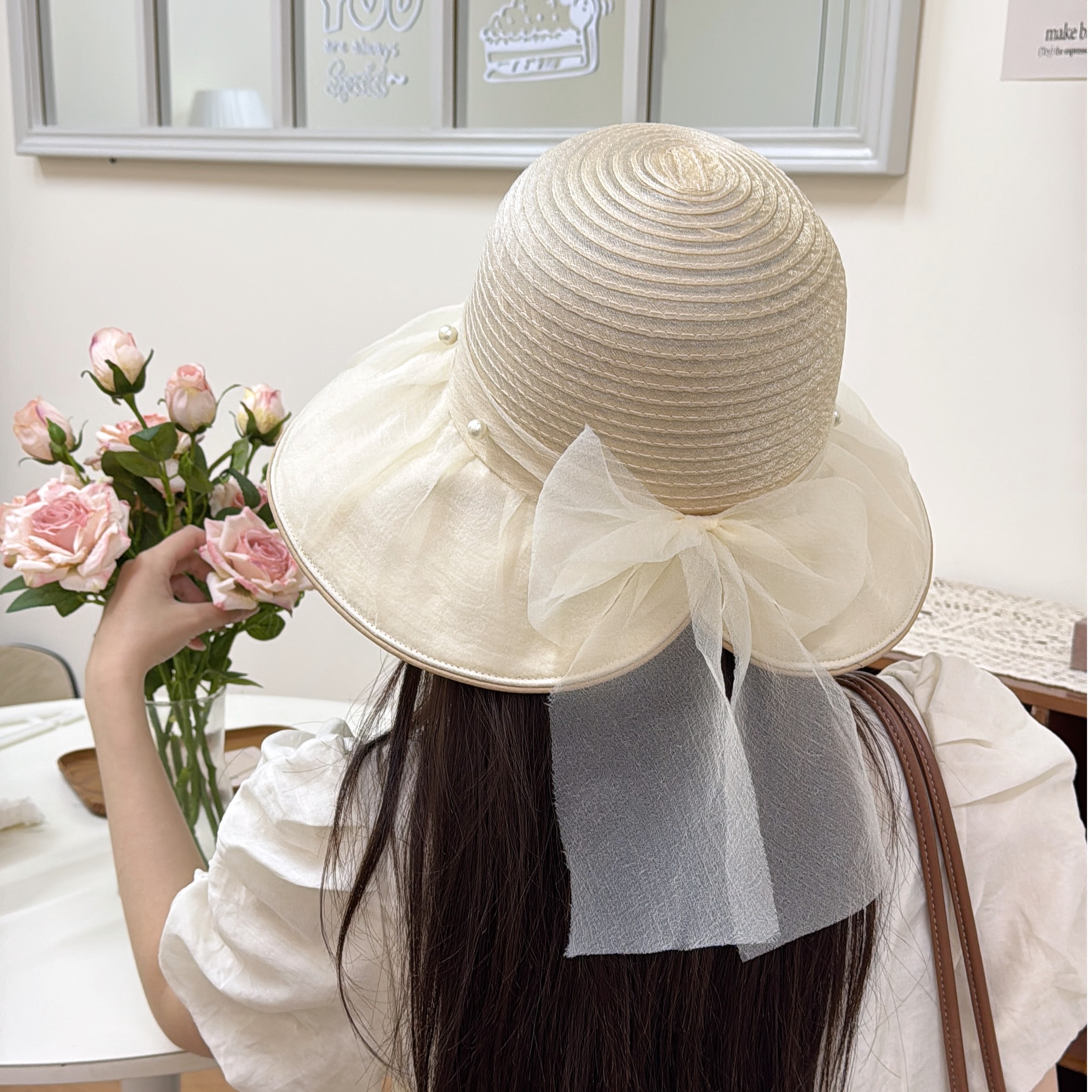 帽子 レディース 優雅リボン　麦わら帽子