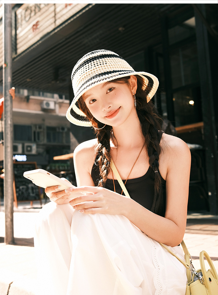 帽子 レディース ボーダー編み バケットハット