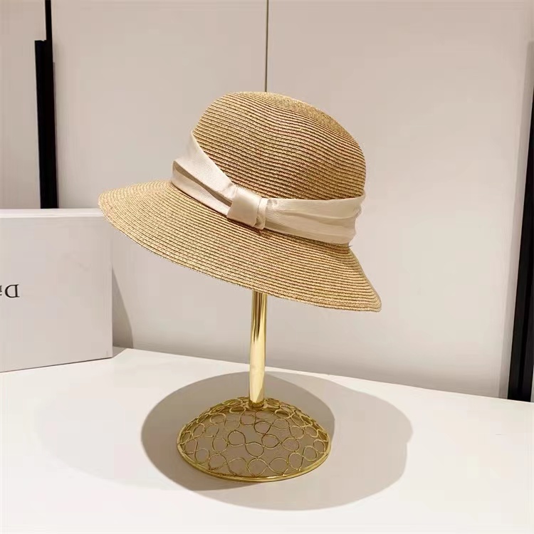 帽子 レディース 上品リボン付きつば広麦わらハット