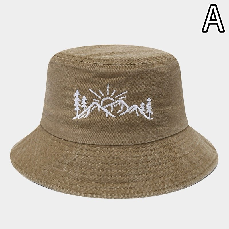 アウトドア　帽子 山と太陽刺繍バケットハット アウトドア帽子 女性用