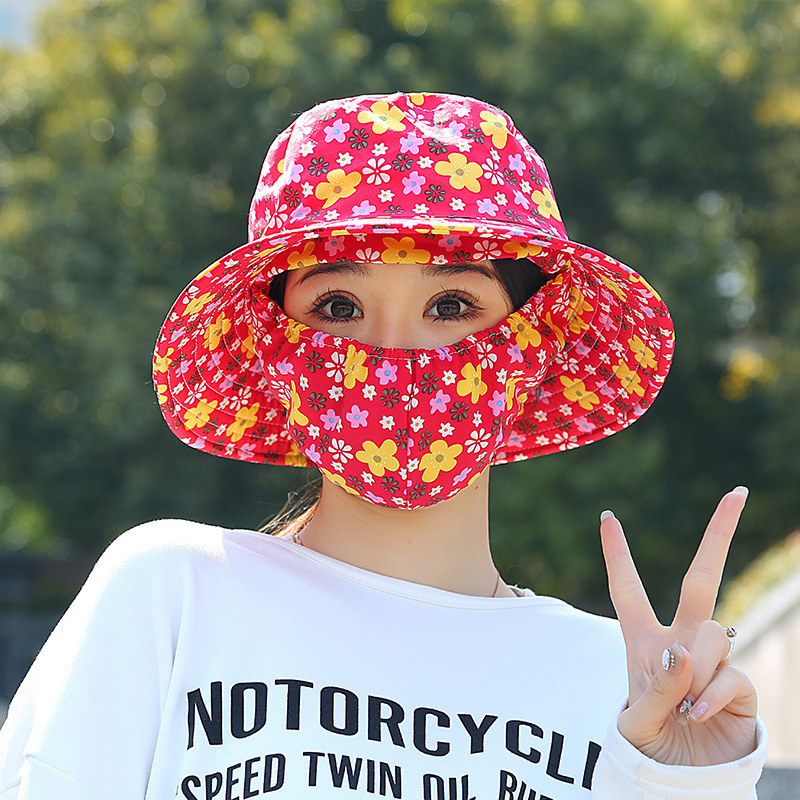 アウトドア　帽子 花柄フェイスガード付きハット
