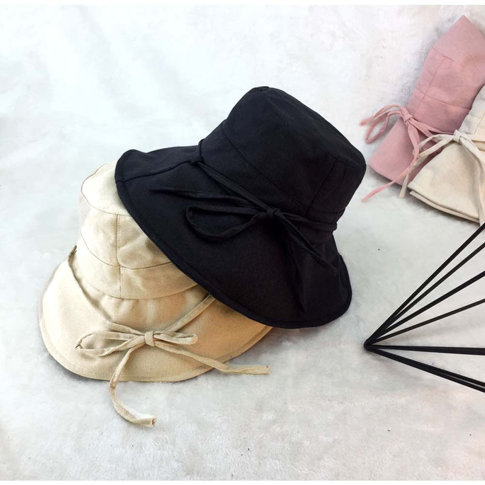 アウトドア　帽子 折りたたみ式リボン付きバケットハット春夏