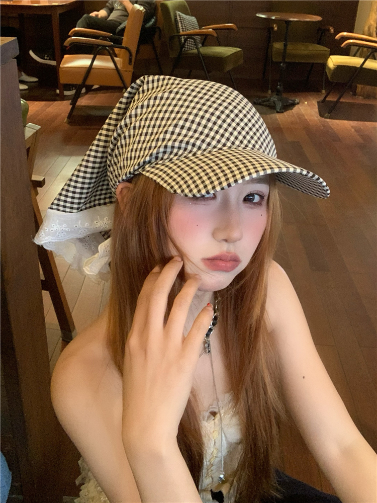 アウトドア　帽子 格子柄スカーフ付きキャップ