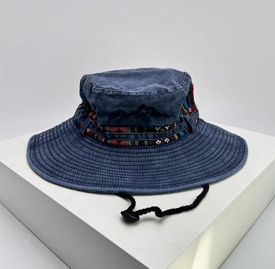 アウトドア　帽子 山岳刺繍ワイドブリムハット