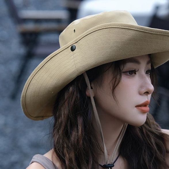 アウトドア　帽子 つば広登山帽子 あご紐付き日除けハット