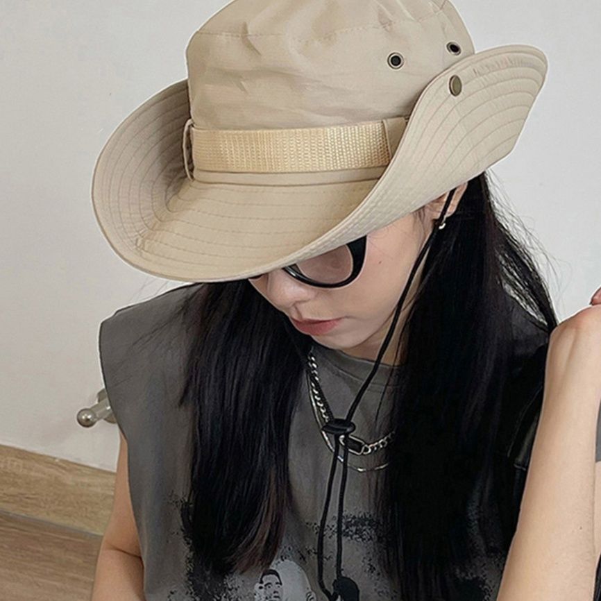 アウトドア　帽子 つば広サファリハット レディース あご紐付き 日よけ帽子