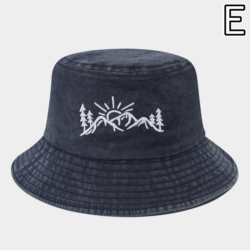 アウトドア　帽子 山と太陽刺繍バケットハット アウトドア帽子 女性用