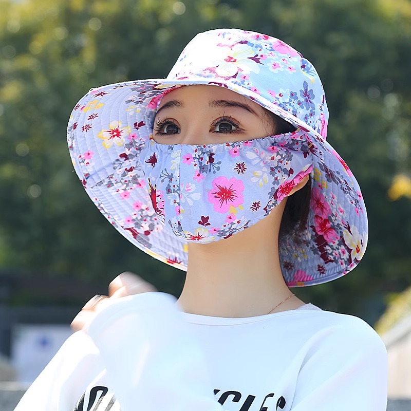 アウトドア　帽子 花柄フェイスガード付きハット