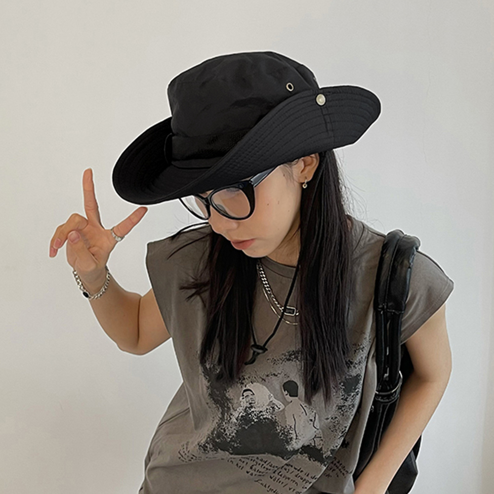 アウトドア　帽子 つば広サファリハット レディース あご紐付き 日よけ帽子