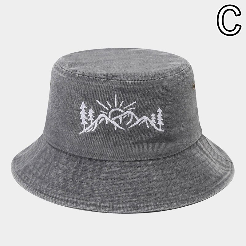 アウトドア　帽子 山と太陽刺繍バケットハット アウトドア帽子 女性用