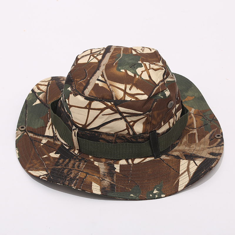 アウトドア　帽子 迷彩柄サファリハット 紫外線対策 あごひも付き アウトドア帽子