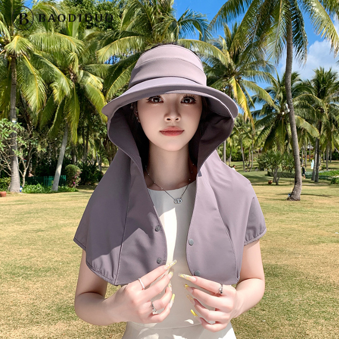 アウトドア　帽子 女性用つば広日焼け防止帽子首カバー付き折りたたみ遮熱通気