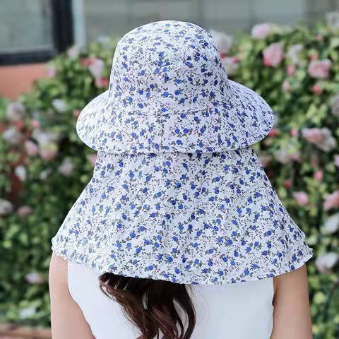 アウトドア　帽子 花柄フェイスガード付きサンハット