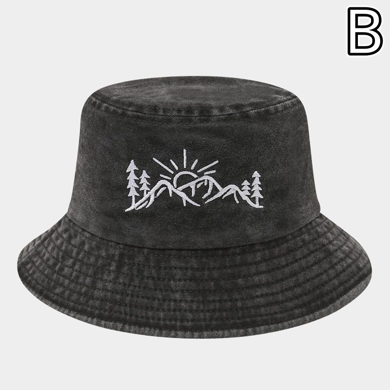 アウトドア　帽子 山と太陽刺繍バケットハット アウトドア帽子 女性用