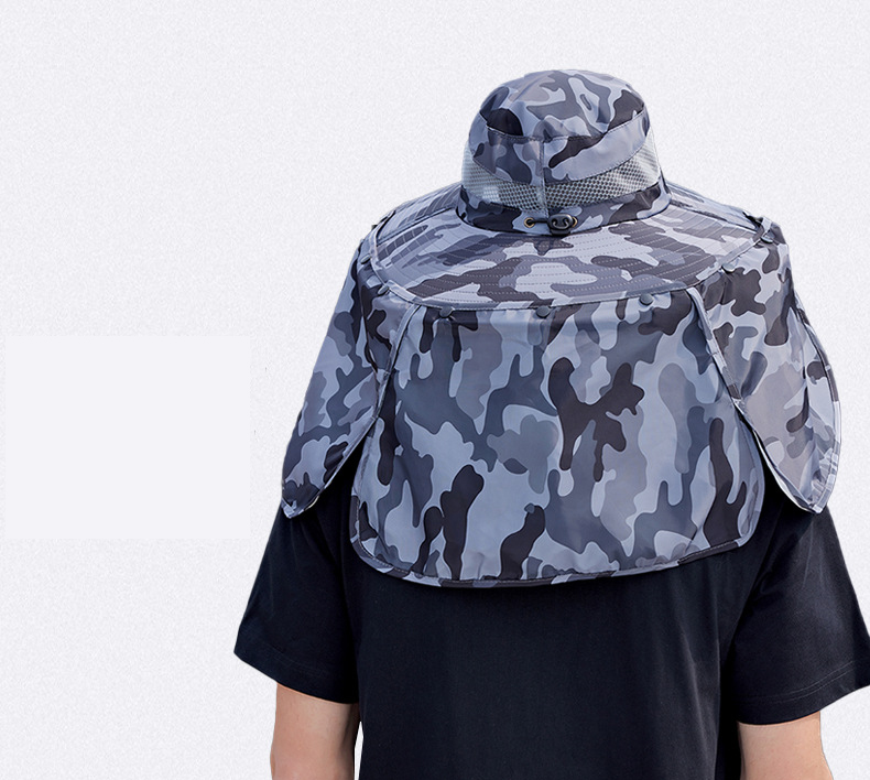 アウトドア　帽子 太陽光扇風機付きサファリハット迷彩柄紫外線対策帽子