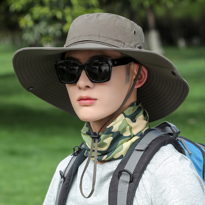 アウトドア　帽子 新作 男性用 紫外線防止 つば広 ハット あごひも付き 登山用