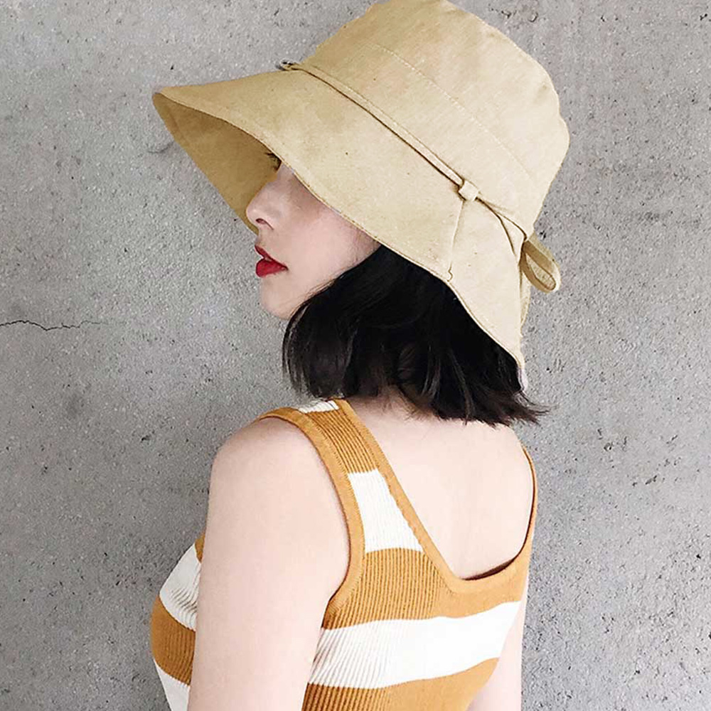 アウトドア　帽子 折りたたみ式リボン付きバケットハット春夏