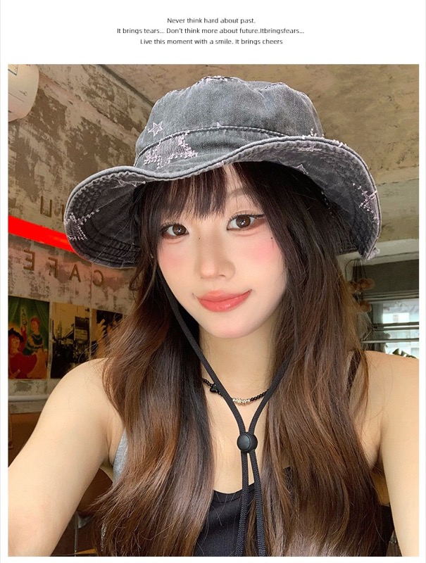 アウトドア　帽子 水洗い加工デニム帽子 女性用 幅広つば 紫外線対策 登山用