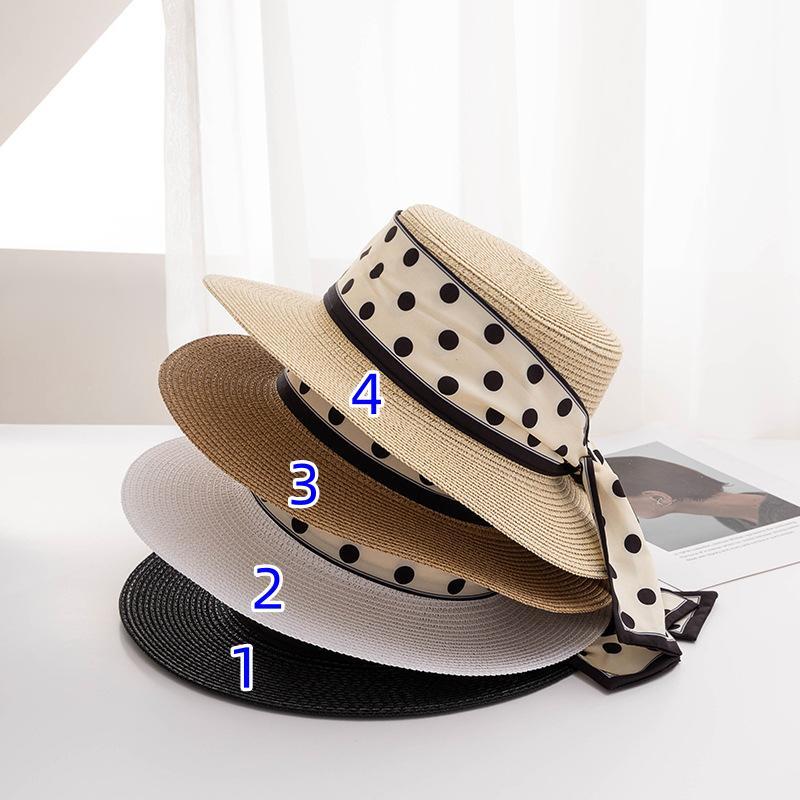アウトドア　帽子 夏新作レディース帽子水玉リボン麦わらハット