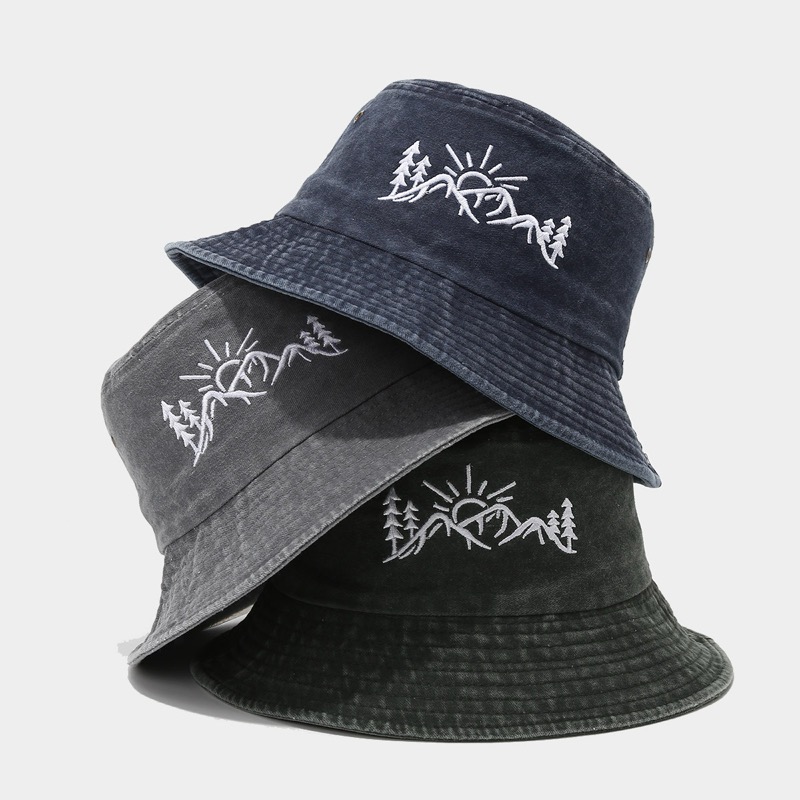 アウトドア　帽子 山と太陽刺繍バケットハット アウトドア帽子 女性用
