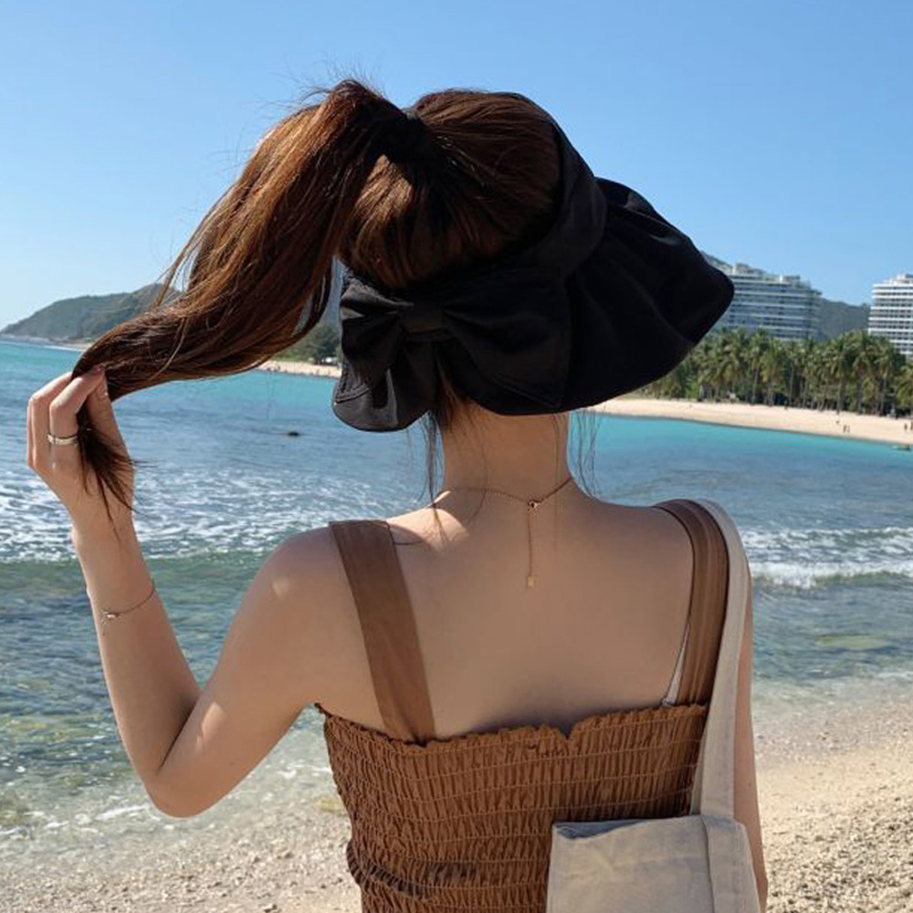 アウトドア　帽子 つば広サンバイザー 紫外線対策 小顔効果 リボン付き