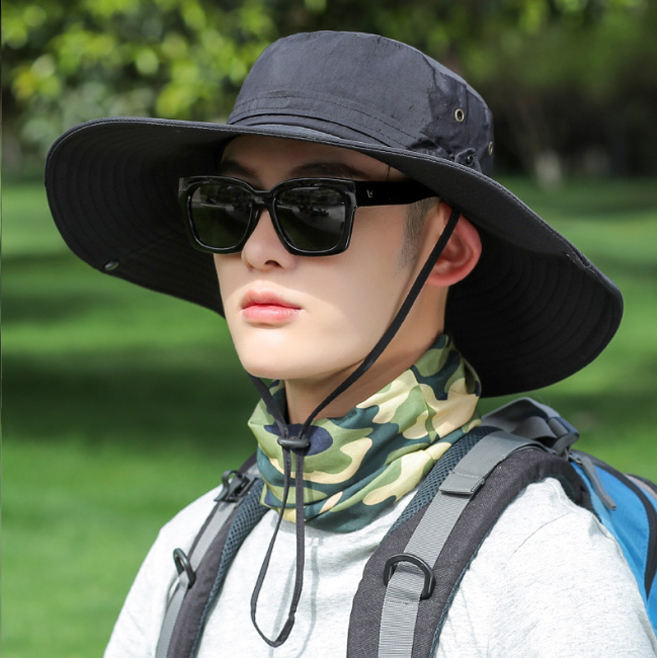 アウトドア　帽子 新作 男性用 紫外線防止 つば広 ハット あごひも付き 登山用