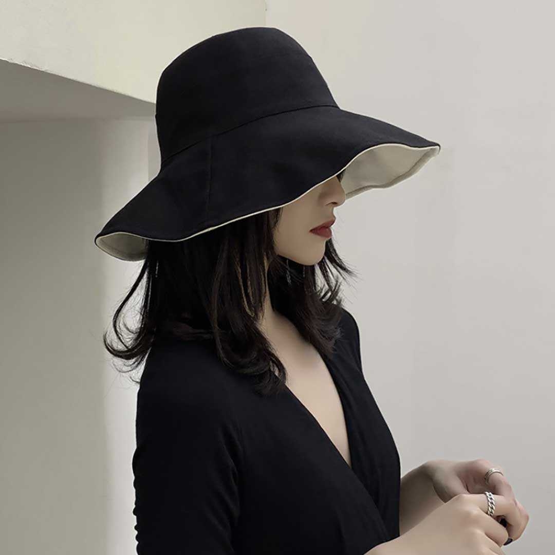 アウトドア　帽子 つば広バケットハット リバーシブル 首紐付き