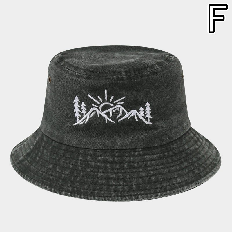 アウトドア　帽子 山と太陽刺繍バケットハット アウトドア帽子 女性用