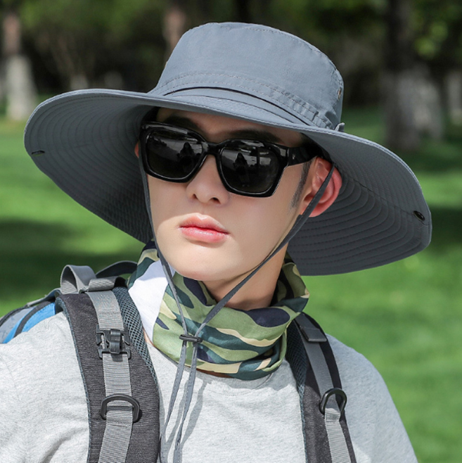アウトドア　帽子 新作 男性用 紫外線防止 つば広 ハット あごひも付き 登山用