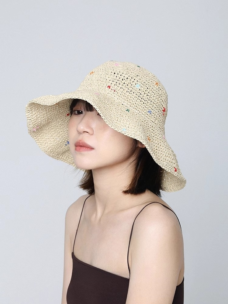 アウトドア　帽子 彩り麦わら風つば広ハット