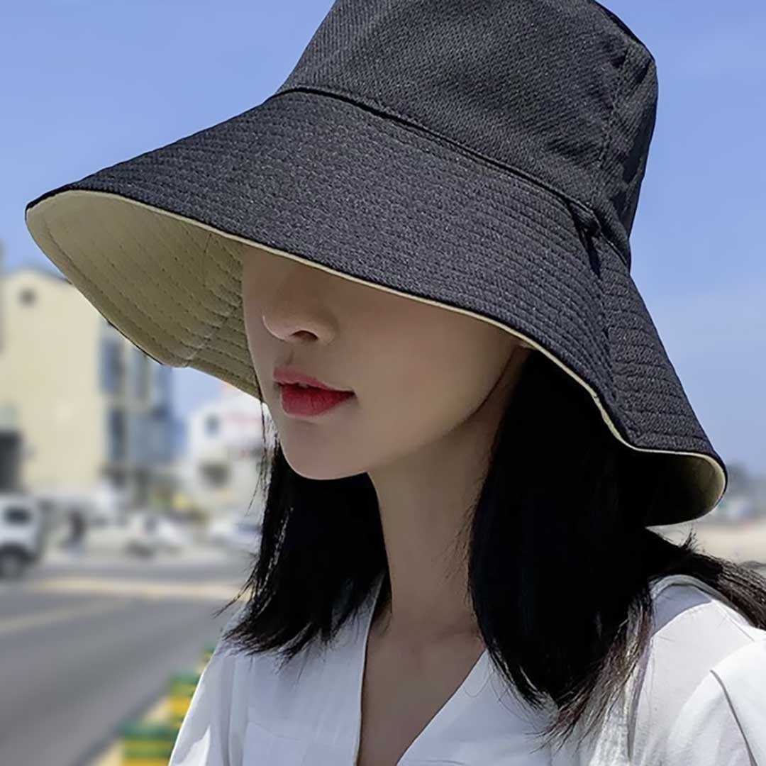 アウトドア　帽子 つば広バケットハット リバーシブル 首紐付き