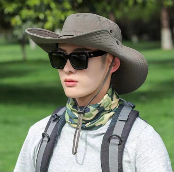 アウトドア　帽子 新作 男性用 紫外線防止 つば広 ハット あごひも付き 登山用