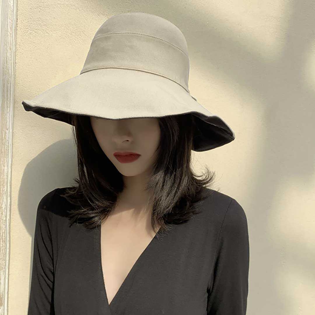 アウトドア　帽子 つば広バケットハット リバーシブル 首紐付き