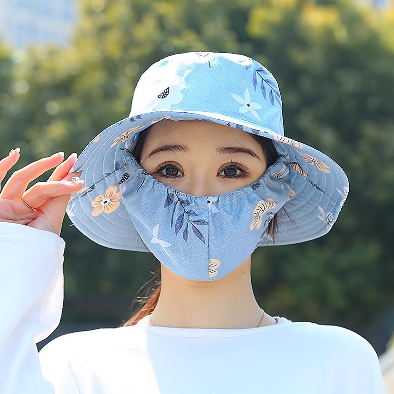 アウトドア　帽子 花柄フェイスガード付きハット