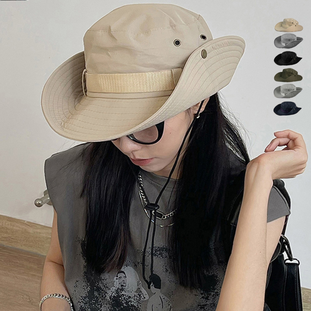 アウトドア　帽子 つば広サファリハット レディース あご紐付き 日よけ帽子