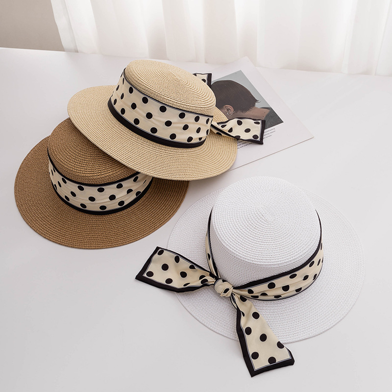アウトドア　帽子 夏新作レディース帽子水玉リボン麦わらハット