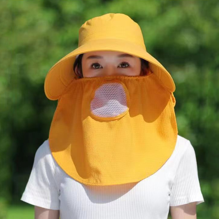 アウトドア　帽子 紫外線対策つば広ハット折りたたみ式ネックガード付き