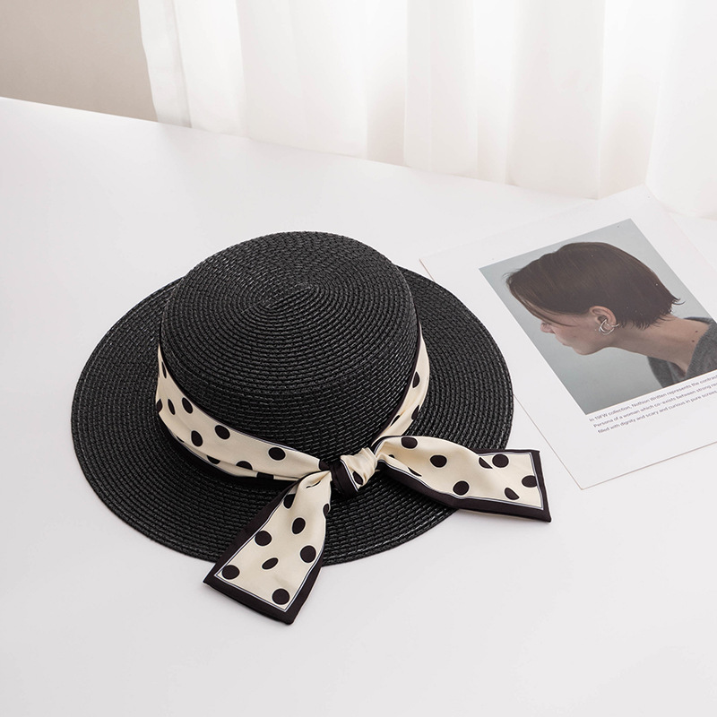 アウトドア　帽子 夏新作レディース帽子水玉リボン麦わらハット