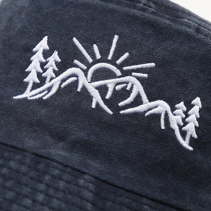 アウトドア　帽子 山と太陽刺繍バケットハット アウトドア帽子 女性用