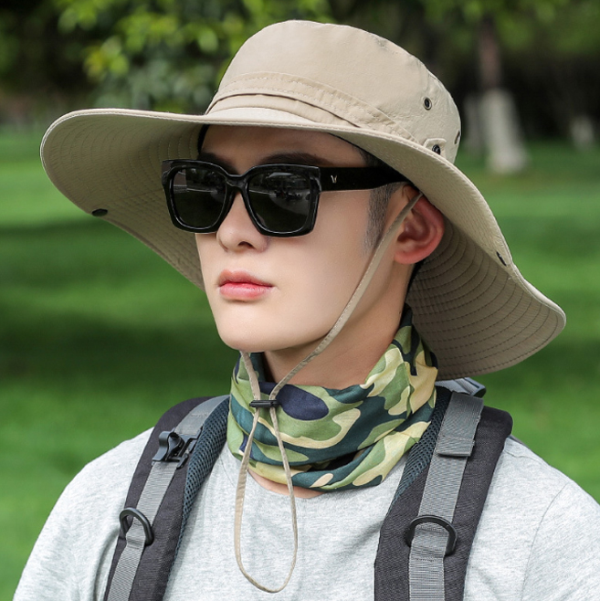 アウトドア　帽子 新作 男性用 紫外線防止 つば広 ハット あごひも付き 登山用