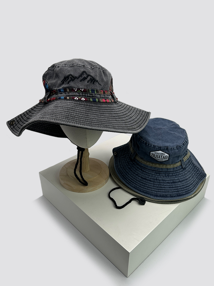 アウトドア　帽子 山岳刺繍ワイドブリムハット