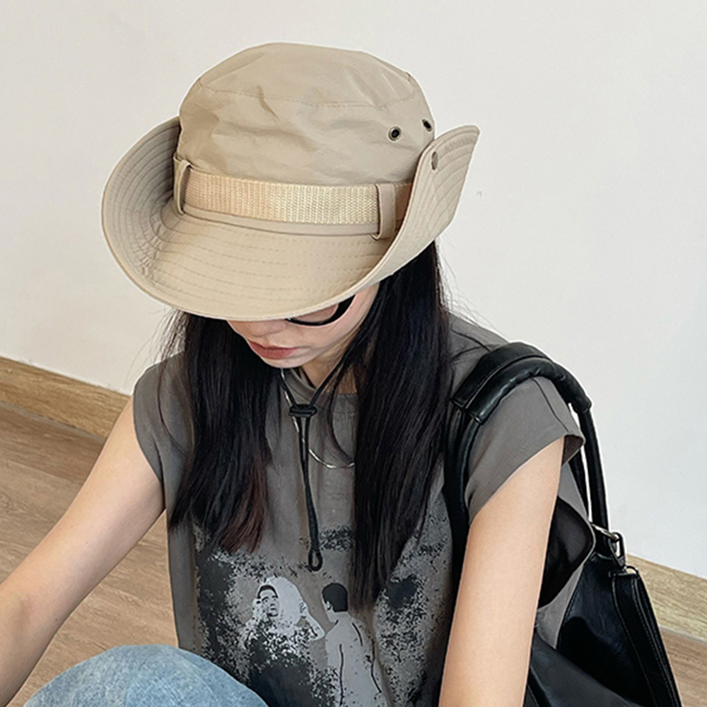 アウトドア　帽子 つば広サファリハット レディース あご紐付き 日よけ帽子