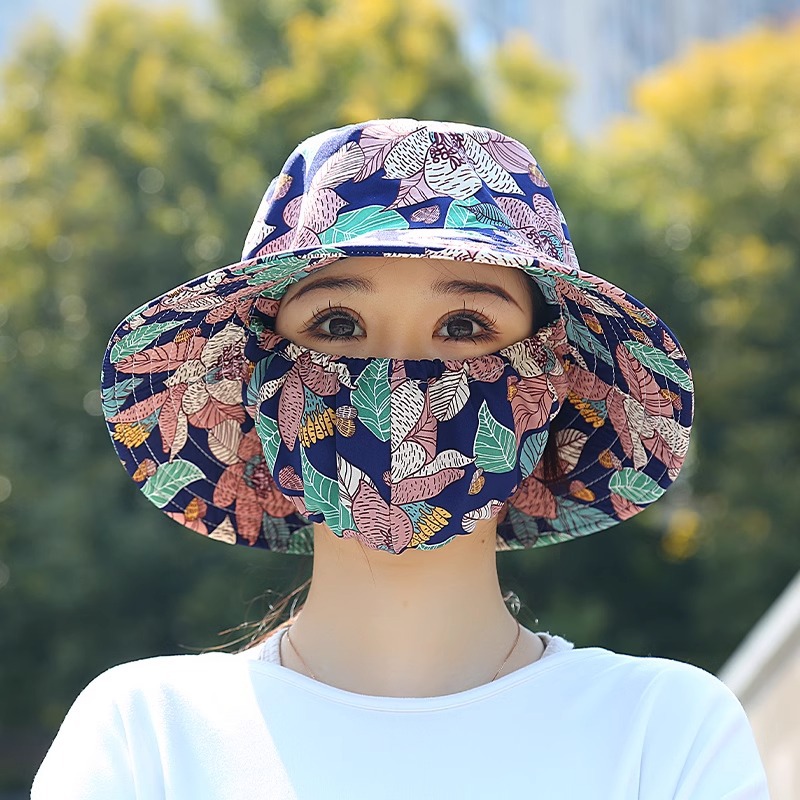 アウトドア　帽子 花柄フェイスガード付きハット