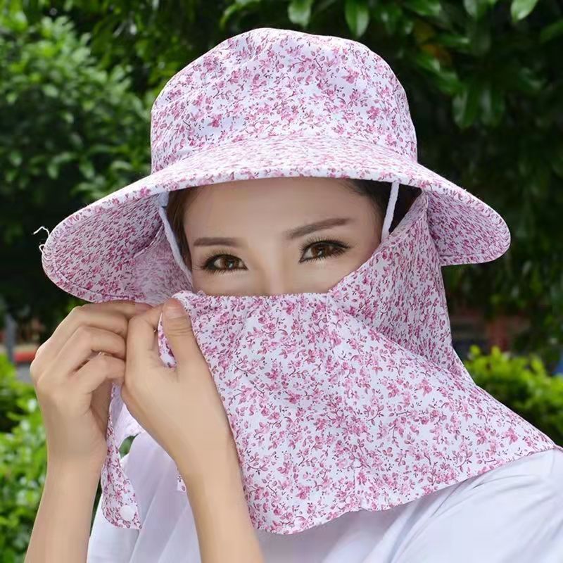 アウトドア　帽子 花柄フェイスガード付きサンハット