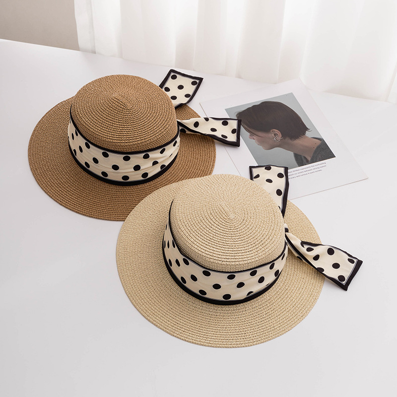アウトドア　帽子 夏新作レディース帽子水玉リボン麦わらハット